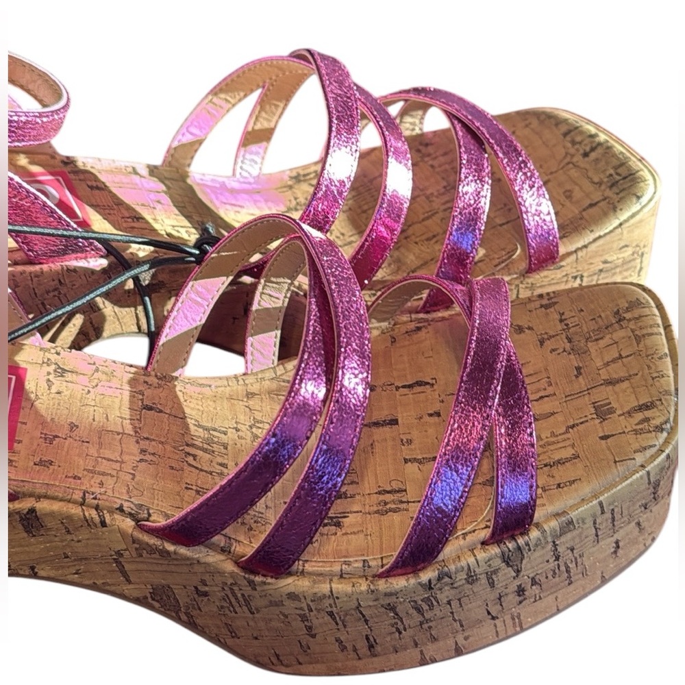 NIB POP Admission Metallic Pink Cork Heeled Sandals - Picture 4 of 14